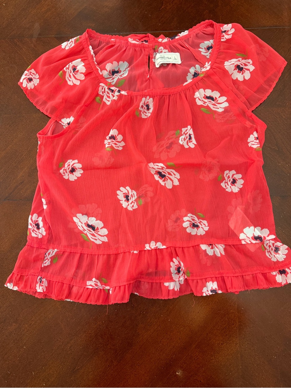 Vintage Y2K Abercrombie & Fitch Coral Red Floral Ruffle Sleeve Blouse
